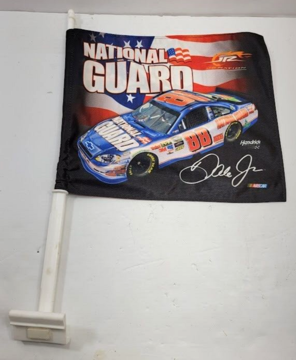 2011 Dale Earnhardt Jr # 88 NATIONAL GUARD Double Sided 13" X 11" Flag with pole
